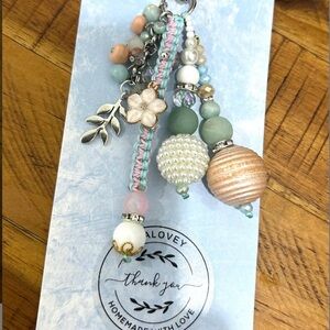 Handmade Pastel Bead and Charm Keychain - Green & Peach-handmade/EAlovey